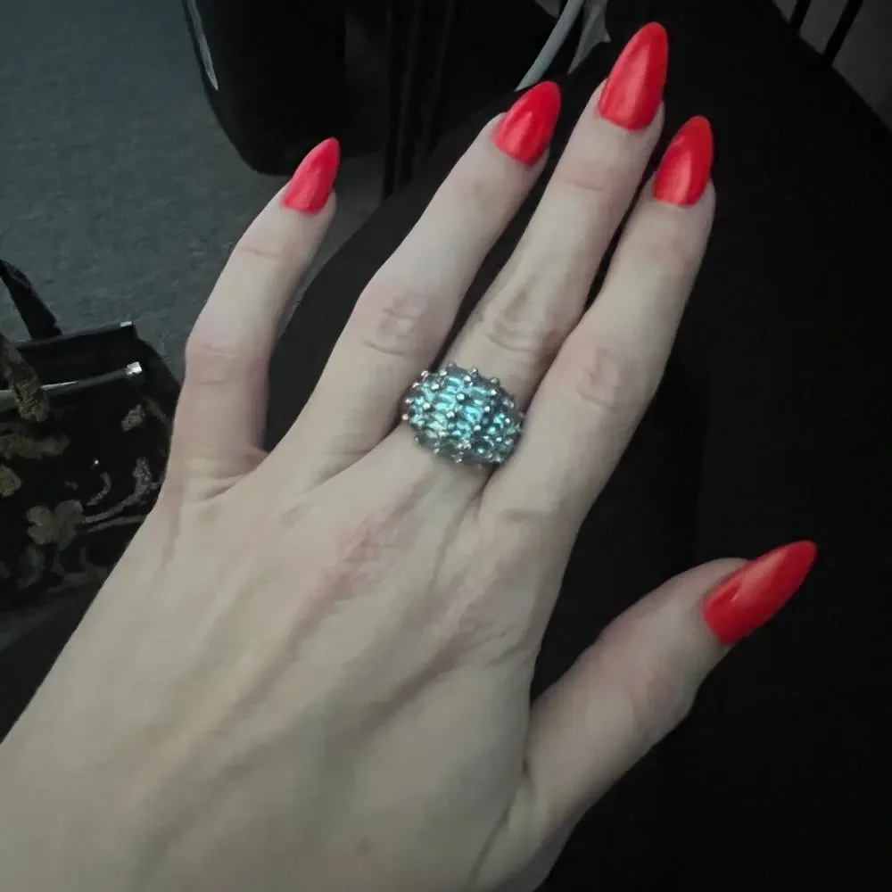 Vintage Estate Beautiful Blue Topaz 925 Sterling Silver Cocktail Ring size 7